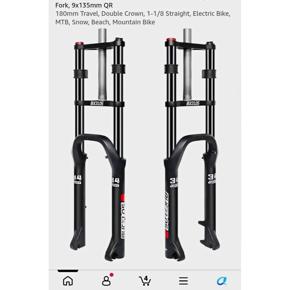 BUCKLOS 26in x 4.0 Fat Tire Oil Suspension Fork 180mm 1-1/8in Black
